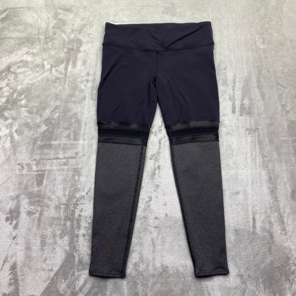 Alo Yoga oga 7/8 Player Womens High Waist Mesh Panel Ribbed Leggings Black Sz 26